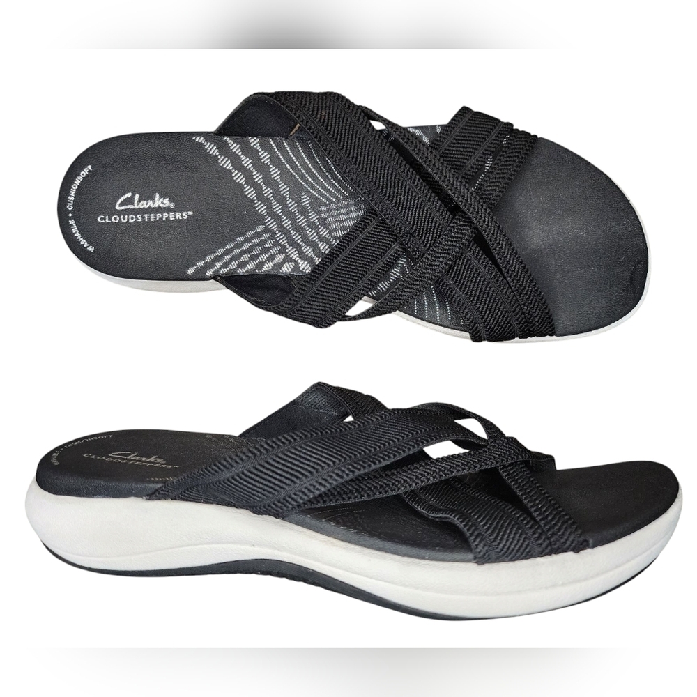CLARKS cloudsteppers Mira isles sandals black white size 10